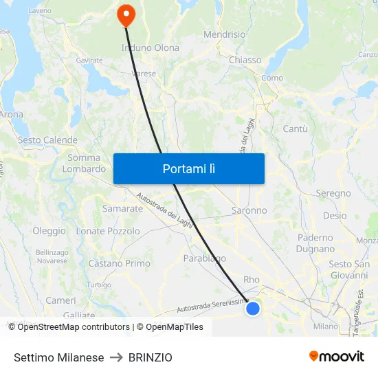 Settimo Milanese to BRINZIO map