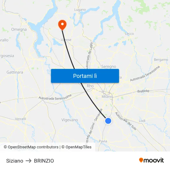 Siziano to BRINZIO map