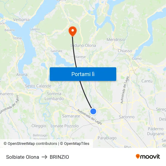 Solbiate Olona to BRINZIO map