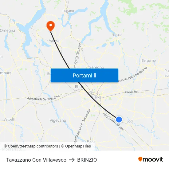 Tavazzano Con Villavesco to BRINZIO map