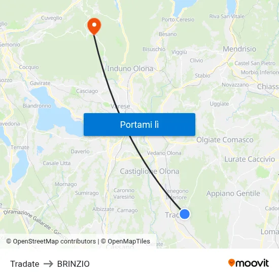Tradate to BRINZIO map
