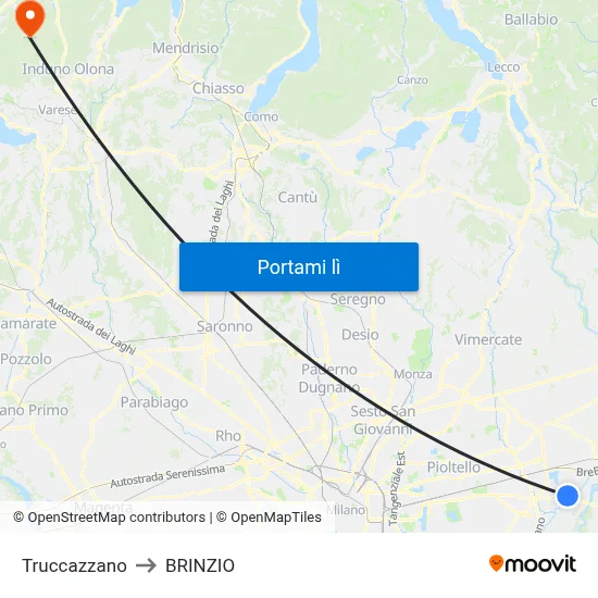 Truccazzano to BRINZIO map