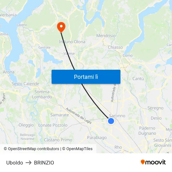 Uboldo to BRINZIO map