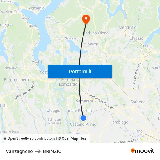 Vanzaghello to BRINZIO map