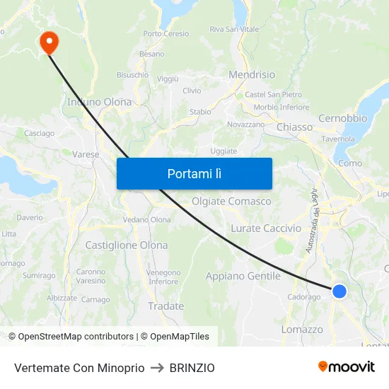 Vertemate Con Minoprio to BRINZIO map