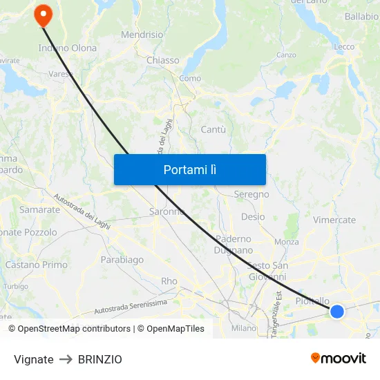 Vignate to BRINZIO map