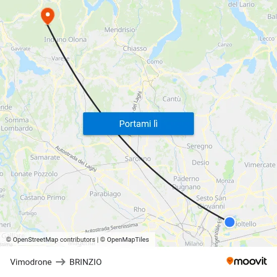 Vimodrone to BRINZIO map