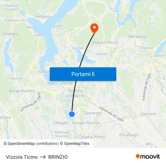 Vizzola Ticino to BRINZIO map