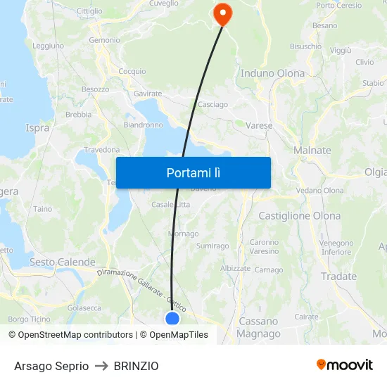 Arsago Seprio to BRINZIO map