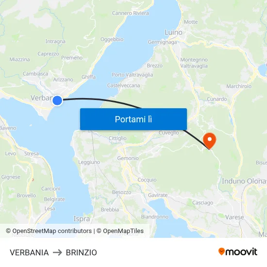VERBANIA to BRINZIO map