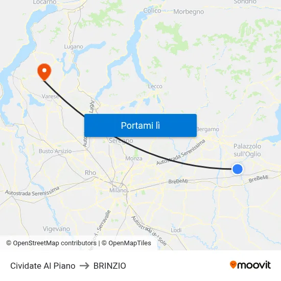 Cividate Al Piano to BRINZIO map