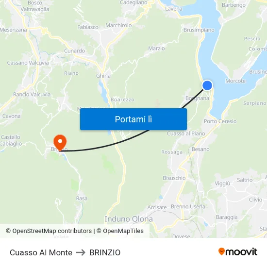 Cuasso Al Monte to BRINZIO map