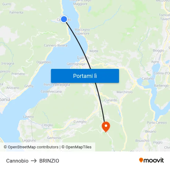 Cannobio to BRINZIO map