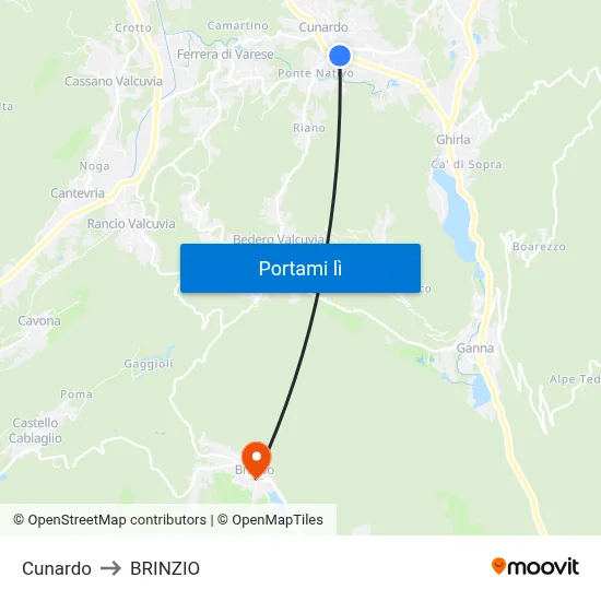 Cunardo to BRINZIO map
