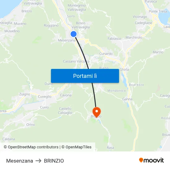 Mesenzana to BRINZIO map