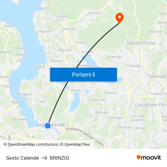 Sesto Calende to BRINZIO map