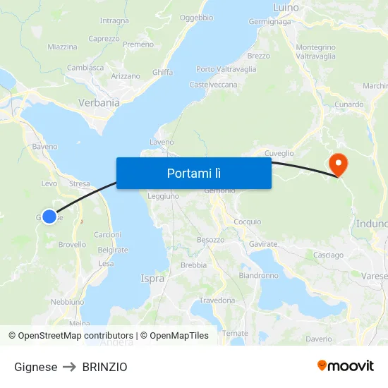 Gignese to BRINZIO map