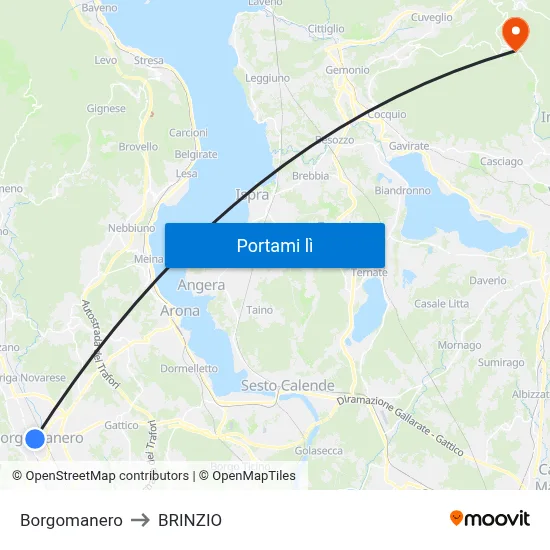 Borgomanero to BRINZIO map