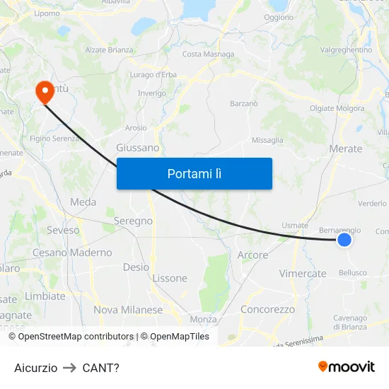 Aicurzio to CANT? map