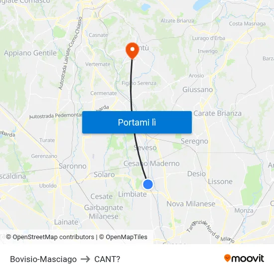 Bovisio-Masciago to CANT? map