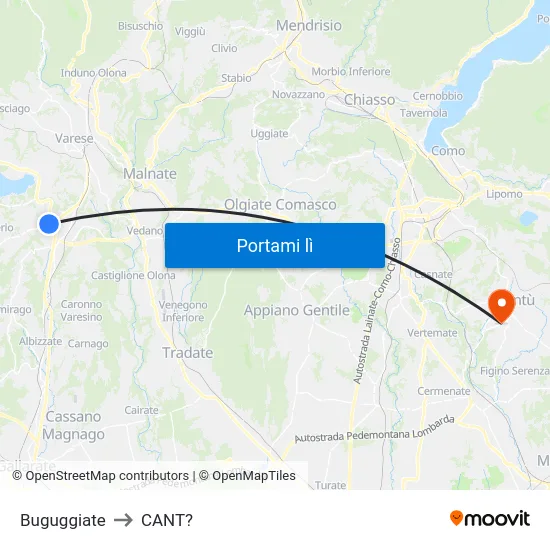 Buguggiate to CANT? map