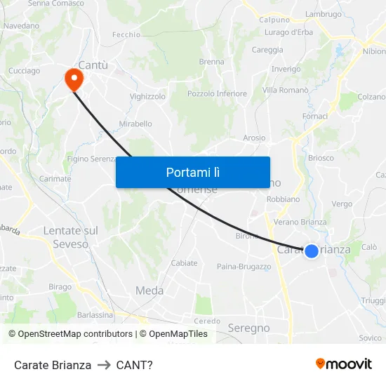 Carate Brianza to CANT? map