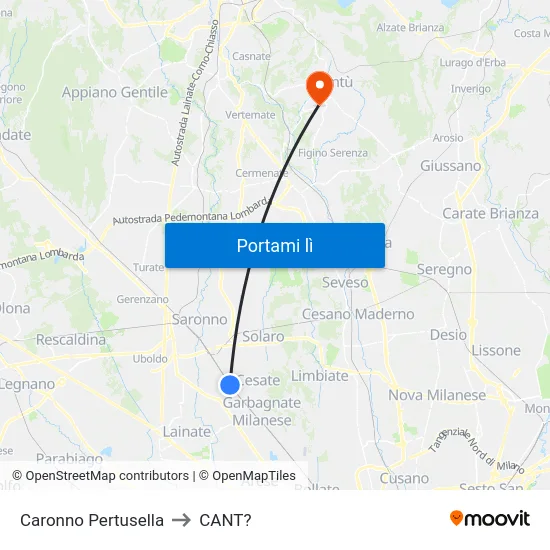 Caronno Pertusella to CANT? map