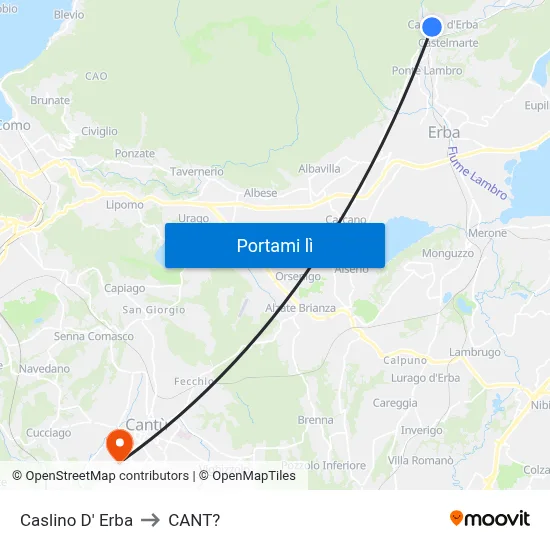 Caslino D' Erba to CANT? map