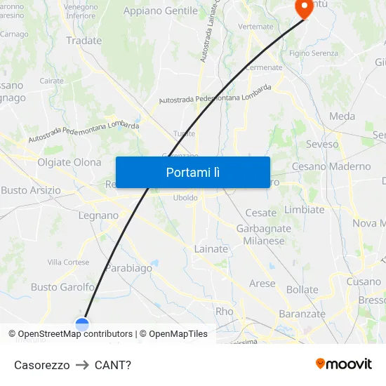 Casorezzo to CANT? map