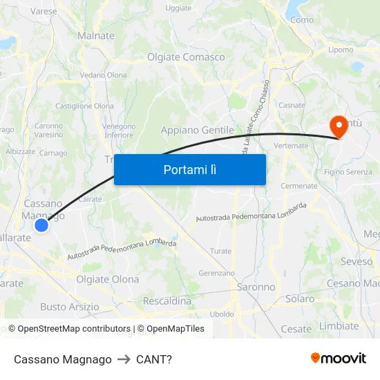 Cassano Magnago to CANT? map