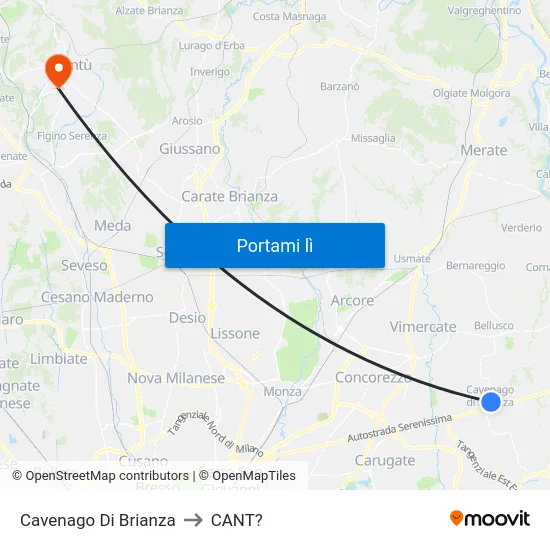 Cavenago Di Brianza to CANT? map