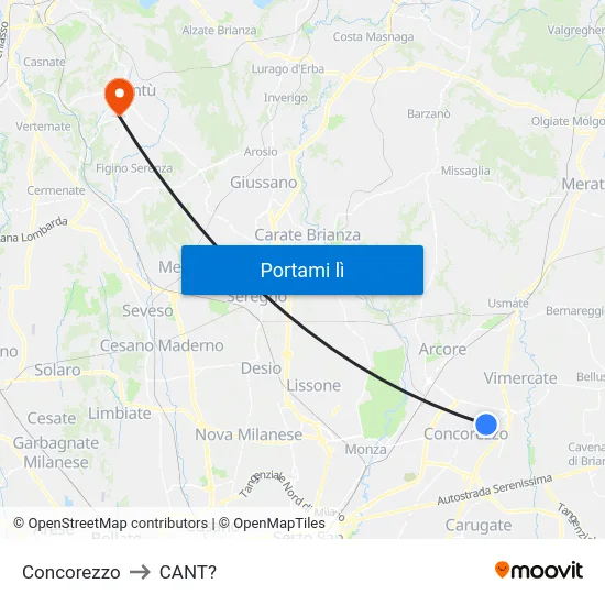 Concorezzo to CANT? map