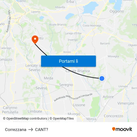 Correzzana to CANT? map