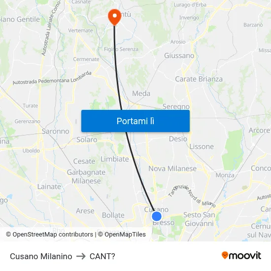 Cusano Milanino to CANT? map