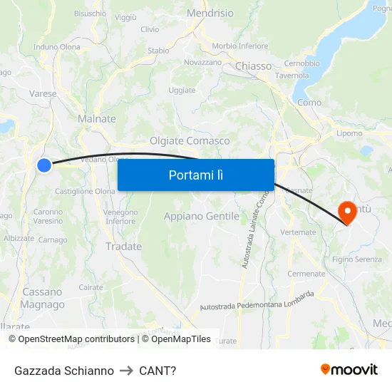 Gazzada Schianno to CANT? map