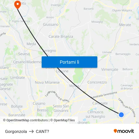 Gorgonzola to CANT? map