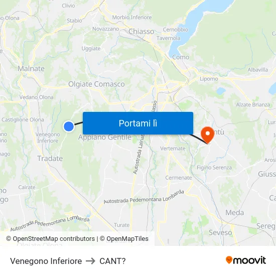 Venegono Inferiore to CANT? map