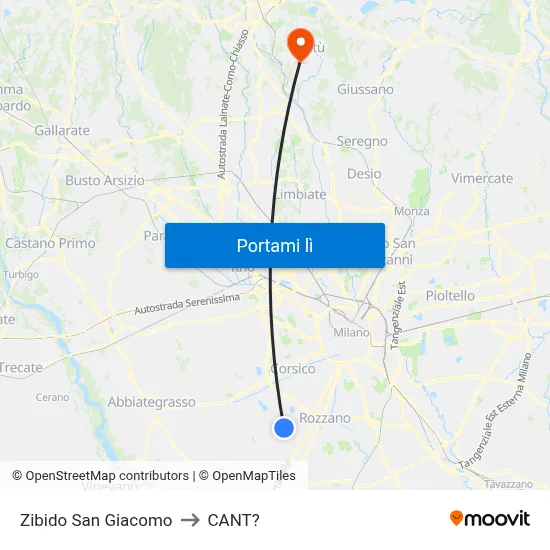 Zibido San Giacomo to CANT? map