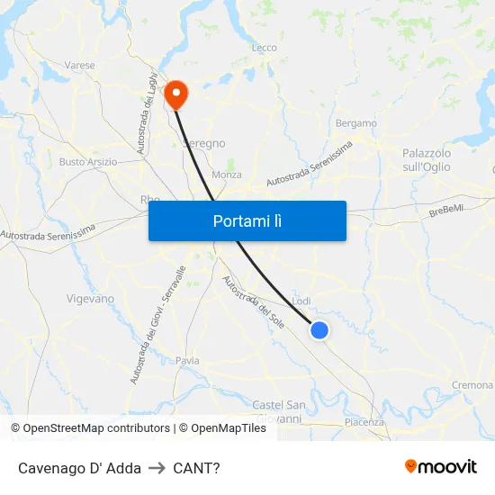 Cavenago D' Adda to CANT? map