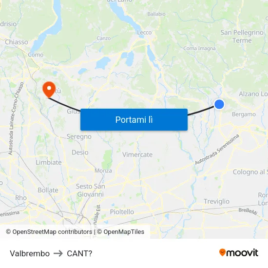 Valbrembo to CANT? map