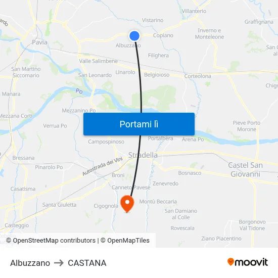 Albuzzano to CASTANA map