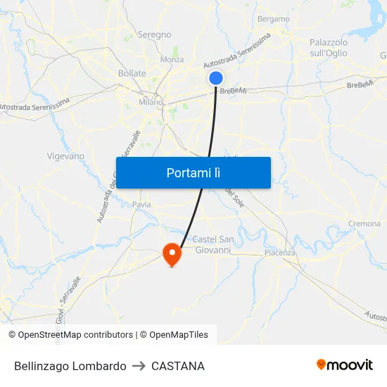 Bellinzago Lombardo to CASTANA map