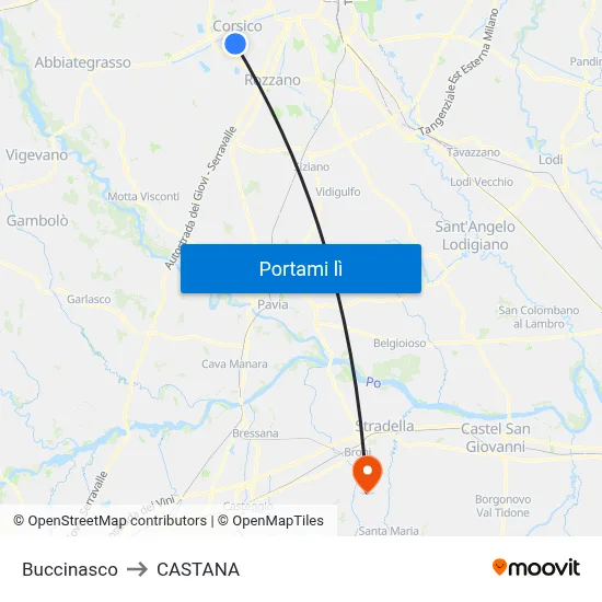 Buccinasco to CASTANA map