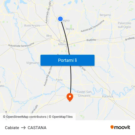 Cabiate to CASTANA map