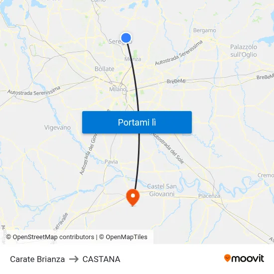 Carate Brianza to CASTANA map