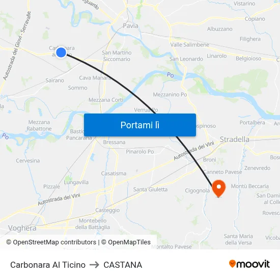 Carbonara Al Ticino to CASTANA map
