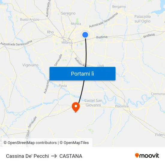 Cassina De' Pecchi to CASTANA map