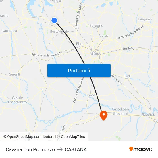 Cavaria Con Premezzo to CASTANA map