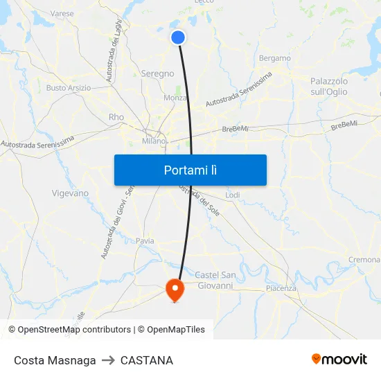 Costa Masnaga to CASTANA map
