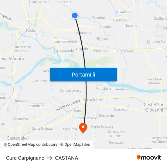 Cura Carpignano to CASTANA map